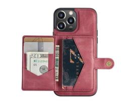 Capa TPU + PU JEEHOOD com muleta magnética removível 2 em 1 vermelha para iPhone 13 Pro Max 6.7