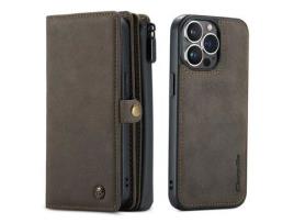 Capa PU + TPU CASEME superfície fosca destacável com suporte marrom para iPhone 13 Pro 6.1
