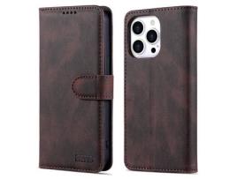 Capa PU + TPU AZNS com suporte, marrom para iPhone 13 Pro 6.1