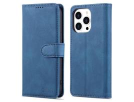 Capa PU + TPU AZNS com suporte, azul para iPhone 13 Pro 6.1