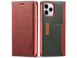 Capa PU + TPU LC.IMEEKE porta-cartões, auto-absorvente, fecho vermelho para iPhone 13 Pro Max 6.7