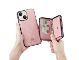Capa TPU JEEHOOD 2 em 1 destacável magnético, híbrido com zíper em ouro rosa para iPhone 13 mini 5.4