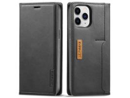 Capa PU + TPU LC.IMEEKE porta-cartões, auto-absorvente, fecho preto para iPhone 13 Pro Max 6.7