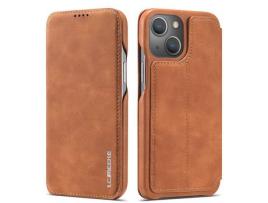 Capa PU LC.IMEEKE estilo retrô com suporte e porta-cartões marrom para iPhone 13 6.1