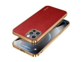 Capa TPU + PU SULADA textura de lichia, galvanizado, híbrido vermelho para iPhone 13 Pro 6.1