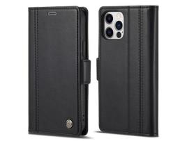 Capa PU + TPU LC.IMEEKE à prova de choque com suporte e porta-cartões preto para iPhone 13 Pro 6.7