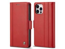 Capa PU + TPU LC.IMEEKE à prova de choque com suporte e suporte para cartão vermelho para iPhone 13 Pro 6.7