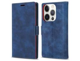Capa PU + TPU N.BEKUS toque na pele, trava-quedas com suporte azul para iPhone 13 Pro 6.1