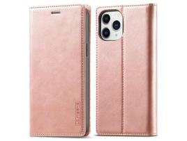 Capa PU + TPU LC.IMEEKE à prova de choque com suporte de ouro rosa para iPhone 13 Pro 6.1