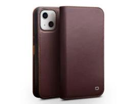 Capa de couro genuíno QIALINO com suporte marrom para iPhone 13 mini 5.4