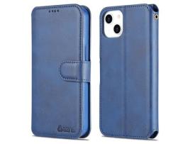 Capa PU + TPU AZNS fecho magnético, anti-queda, com suporte azul para iPhone 13 6.1