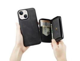 Capa TPU JEEHOOD magnético destacável 2 em 1, híbrido com zíper preto para iPhone 13 mini 5.4