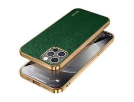 Capa TPU + PU SULADA textura de lichia, galvanizado, híbrido verde para iPhone 13 Pro 6.1