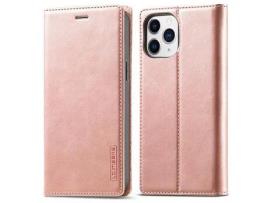 Capa PU + TPU LC.IMEEKE auto-absorvido com suporte de ouro rosa para iPhone 13 Pro Max 6.7