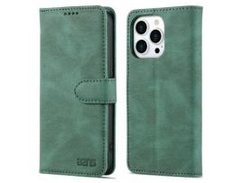 Capa PU + TPU AZNS anti-queda, anti-riscos com fundo verde para iPhone 13 Pro Max 6.7