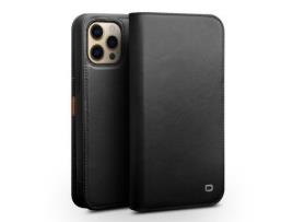 Capa de couro genuíno QIALINO com suporte preto para iPhone 13 Pro 6.1