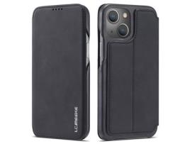 Capa PU LC.IMEEKE estilo retrô com suporte e porta-cartões preto para iPhone 13 6.1