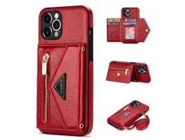 Capa PU N.BEKUS anti-riscos com muleta e tanga vermelho para iPhone 13 Pro 6.1