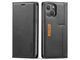 Capa PU + TPU LC.IMEEKE fivela magnética com porta-cartões preto para iPhone 13 6.1