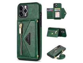 Capa PU N.BEKUS anti-riscos com muleta e tanga verde escuro para iPhone 13 Pro 6.1