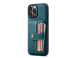 Capa TPU + PU JEEHOOD deslizamento anti-risco, anti-roubo com slots de cartão azul para iPhone 13 Pro Max 6.7