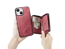 Capa TPU JEEHOOD 2 em 1 magnético destacável, híbrido com zíper vermelho para iPhone 13 mini 5.4