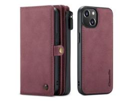 Capa PU + TPU CASEME 2 em 1 superfície fosca removível com vários slots de vinho tinto para iPhone 13 6.1