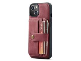 Capa TPU + PU JEEHOOD 2 em 1 destacável, magnético, bloqueio de RFID com suporte para cartão vermelho para iPhone 13 mini 5.4