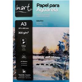 INART Bloco de Papel para Aguarelas, A3, 300  g/m², 12 Folhas