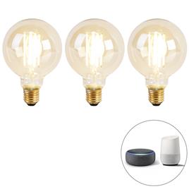 Set van 3 smart E27 dim to warm LED lampen G95 goldline 7W 806 lm 1800K - 3000K