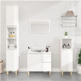 vidaXL Armário WC 30x30x100 cm derivados de madeira branco brilhante