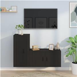 vidaXL 2 pcs conjunto móveis de TV derivados de madeira preto