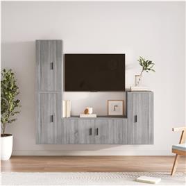 vidaXL Conjunto móveis de TV 4 pcs madeira processada sonoma cinza