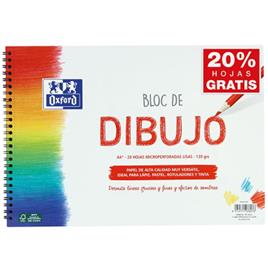 Oxford Bloc de Dibujo Escolar Espiral Formato A4+ Liso - 20 Hojas Microperforadas 130gr Color natural - Papel de Superfície Rugo