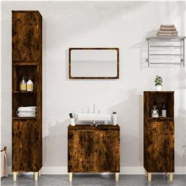 vidaXL 3 pcs conjunto de móveis WC madeira processada carvalho fumado