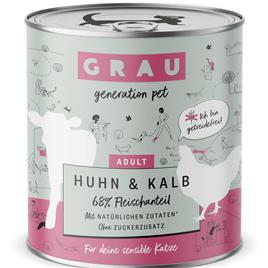 GRAU Adult sem cereais 12 x 800 g - Pack económico - Frango e vitela