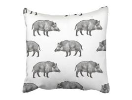 Fronha de Almofada ECZJNT Javali Floresta Desenho à Mão Vida Selvagem Preto Branco Antigo Gravado (40x40 cm)