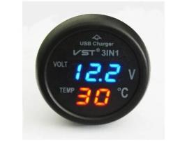 Qumox Voltímetro Isqueiro Termômetro Usb Led Carregador Automático 12-24V