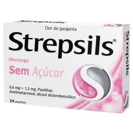 Strepsils Pst Morango sem açúcar 1.2mg+0.6mg 24