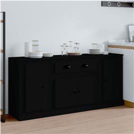 vidaXL Aparadores 3 pcs derivados de madeira preto