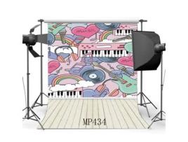 Fundo Fotográfico ECZJNT 150X220Cm Desenhos Animados Música Desgastado Vintage Listras Piso de Madeira