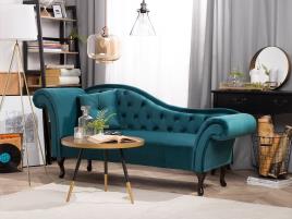 Chaise longue em veludo verde esmeralda e apoio esquerdo LATTES