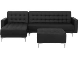 Sofá com Repousa-Pés BELIANI Aberdeen (Preto - Pele Sintética - Lugares: 5)