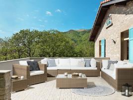 Conjunto de jardim em rattan sintético de 8 lugares castanho claro MAESTRO II