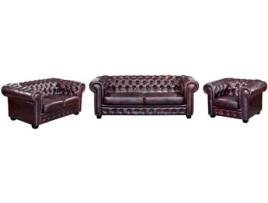 Conjunto Sofá e Poltrona Fixo Brenton LINEA SOFA (Bordeaux - Pele - 201x96x73 cm)