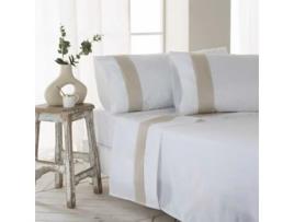 Conjunto de Len??is COTTON ARTEAN Gorbea Bege Percal (Algod?o - Branco - 270 x 260 cm - Cama de 180)