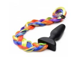 Plug Anal XR PLAY HARD Vibratório XR Tailz Com Comando Cauda de Cavalo Arco Iris