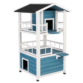 Casa Penthouse para gatos e cães de porte pequeno  - C 72 x L 72 x A 124 cm - azul/branco