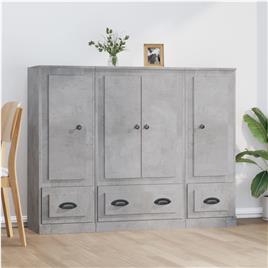 vidaXL Armários altos 3 pcs derivados de madeira cinzento cimento
