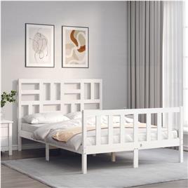 vidaXL Estrutura de cama com cabeceira 140x190cm madeira maciça branco
